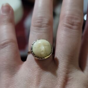 Silver and Cream Moon Face Ring